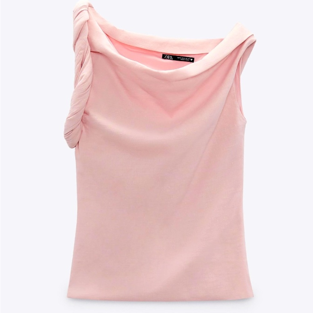 2 for 25 ZARA Twisted Linen Blended Top size L light pink